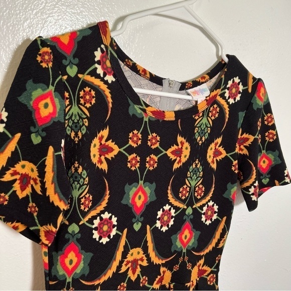 Lularoe Amelia Fit & Flare Dress Black Mustard Floral - Picture 5 of 12